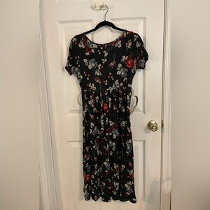 ASOS Red and Blue Crew Neck Cuffed Sleeve Midi Dress